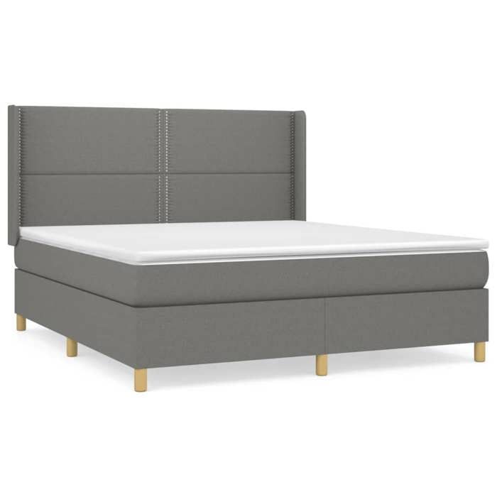 3131922 vidaXL Lit à sommier tapissier avec matelas Gris foncé 160x200cm Tissu