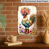 2D Flat - Cool Rooster with Sunglasses & Flowers Metal Sign - Funny Farmhouse Decor Durable Aluminum Material 8*12 Inches Farmhouse Kitchen Wall