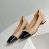 Luxuriöse Handgefertigte Damen-Flats aus Echtem Lammleder - Farbblock-Design mit Quadratischer Spitze und Mittlerem Klobigen Absatz