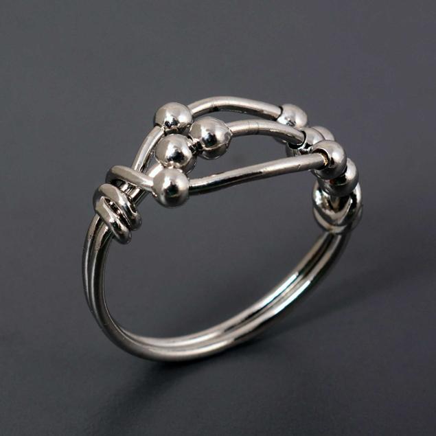 Brass Fidget Ring – Chunky Spinner Bead Ring, Anxiety Relief Meditation Jewelry, Unisex Adjustable Stress Relief Ring, Handmade Boho Brass Band
