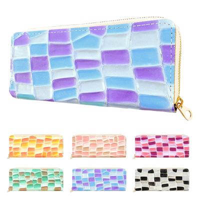 Genuine Leather Round Pencil Case Thin Compact Slim Pencil Case Pen Holder Simple Stationery Cowhide Embossed Enamel Leather Stained Glass Blue