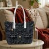 Elegant Dark Embossed Pattern Tote Bag Vintage Metal Key Decor Fashionable Daily Shopping Shoulder Bag for Women