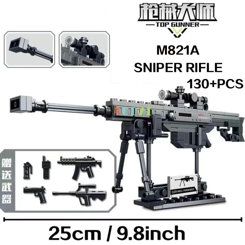 Technical Building Blocks Toys Gun AK47 Revolver Submachine Sniper Barrett WW2 Military Army War SWAT Weapon Model  for Children