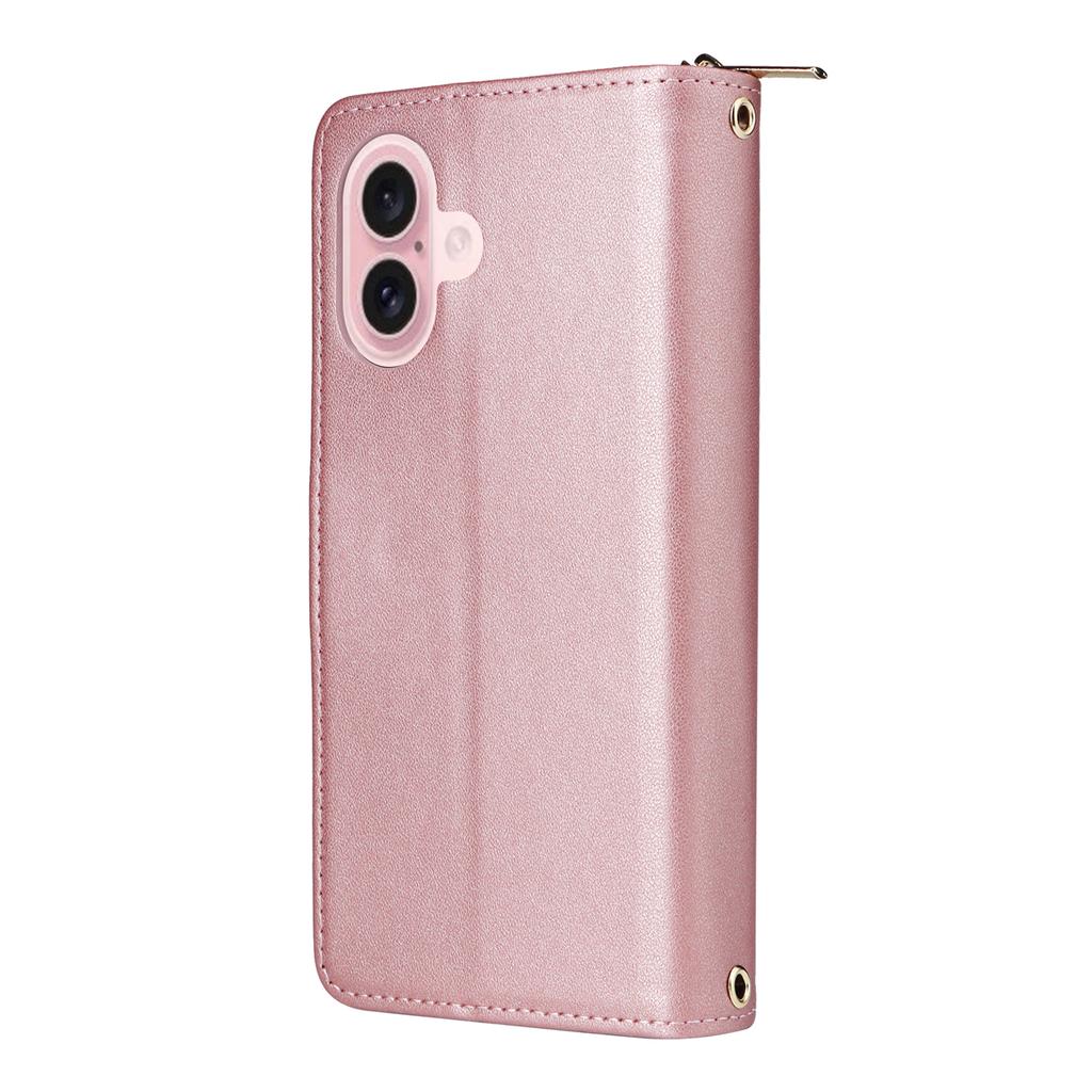 For iPhone 17 Case 9 Card Slots Zipper Pocket PU Leather Cover with Wrist Strap