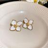 Fashion Korean Women Retro White Flower Earrings Sweet Metal Delicate Stud Earrings for Female Zircon Party Jewelry Accessories