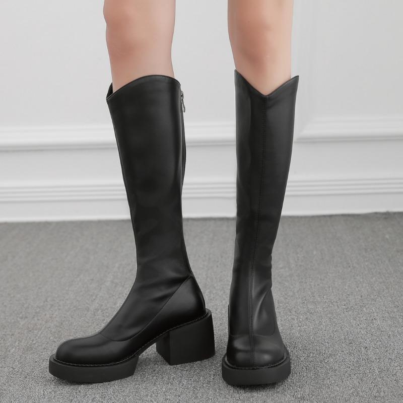 Fashion 2024 Women's High Heel Boots Autumn and Winter New Thick Soled Thick Tube Women's Fashion Solid Color Slim Fashion Boots