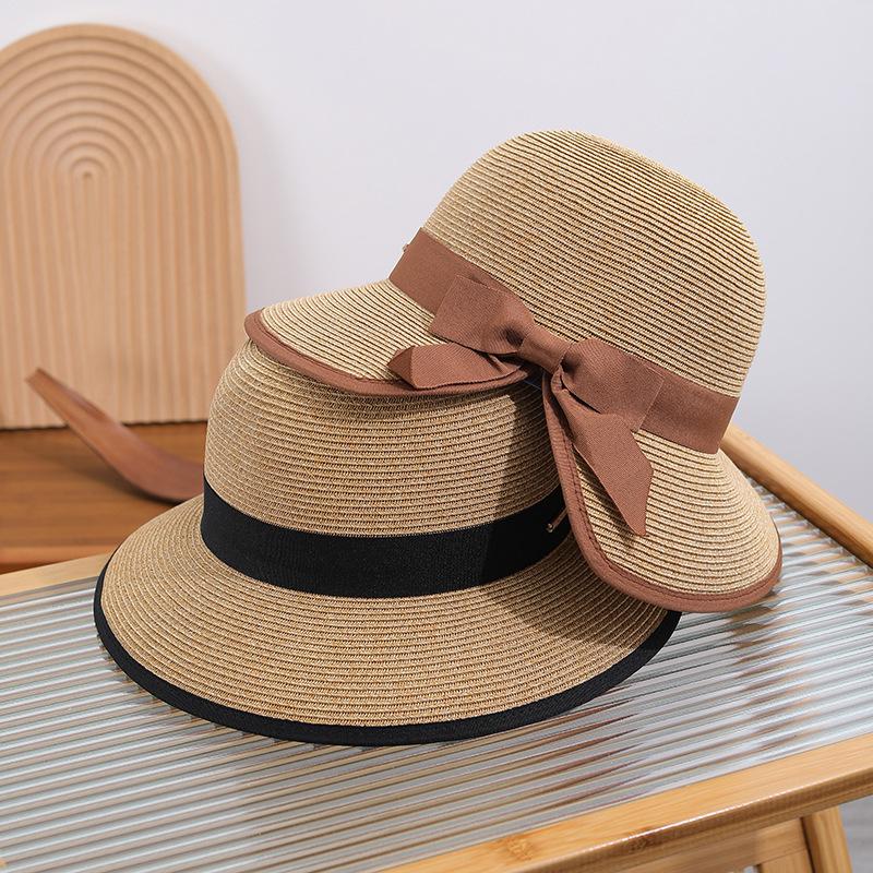Chapéu de Sol Feminino USPOP Verão Novo Elegante com Laço Dobrável Proteção Solar Chapéu de Palha com Fenda Traseira Design de Aba Larga Chapéu de Sol de Praia