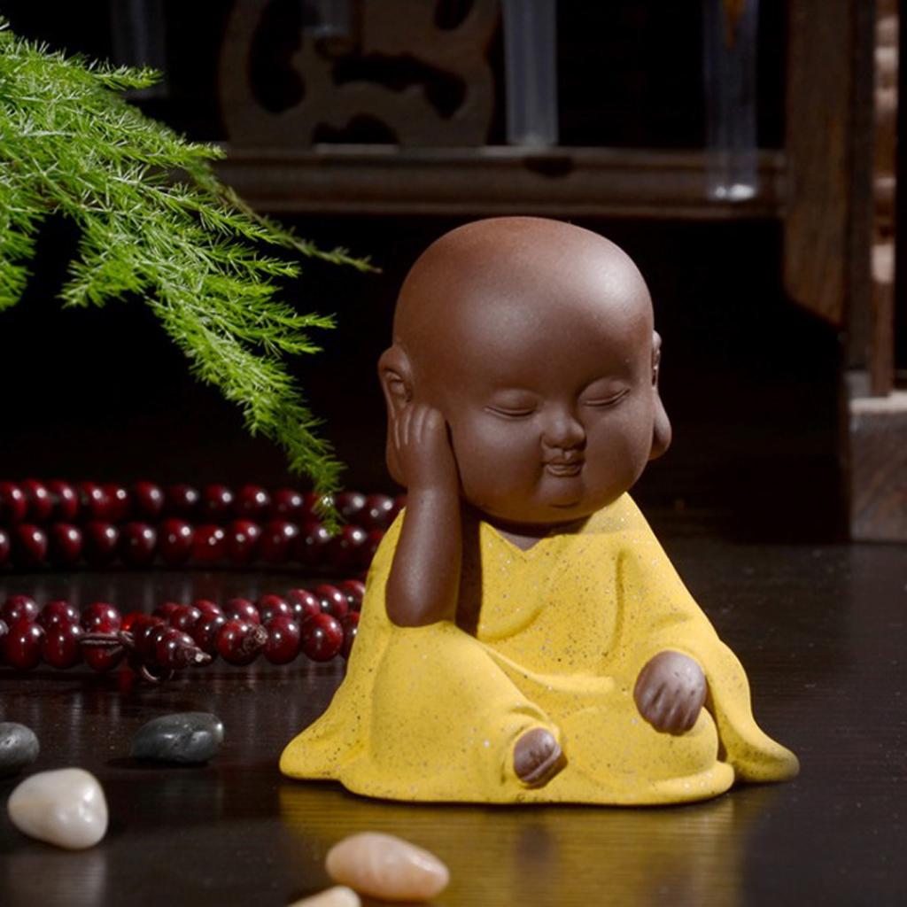 Cute Little Buddha Statue Monk Kung Fu Tea Pet Statuette Home Ornament YLW
