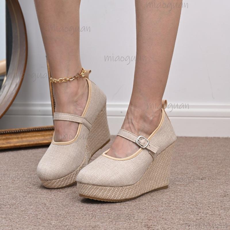 

High Heel Pumps for Women Ankle Straps Beige Platform Shoes Size 36-43 Round Toe Shallow Mouth Anti-Slide Heeled Shoes 43 бежевый