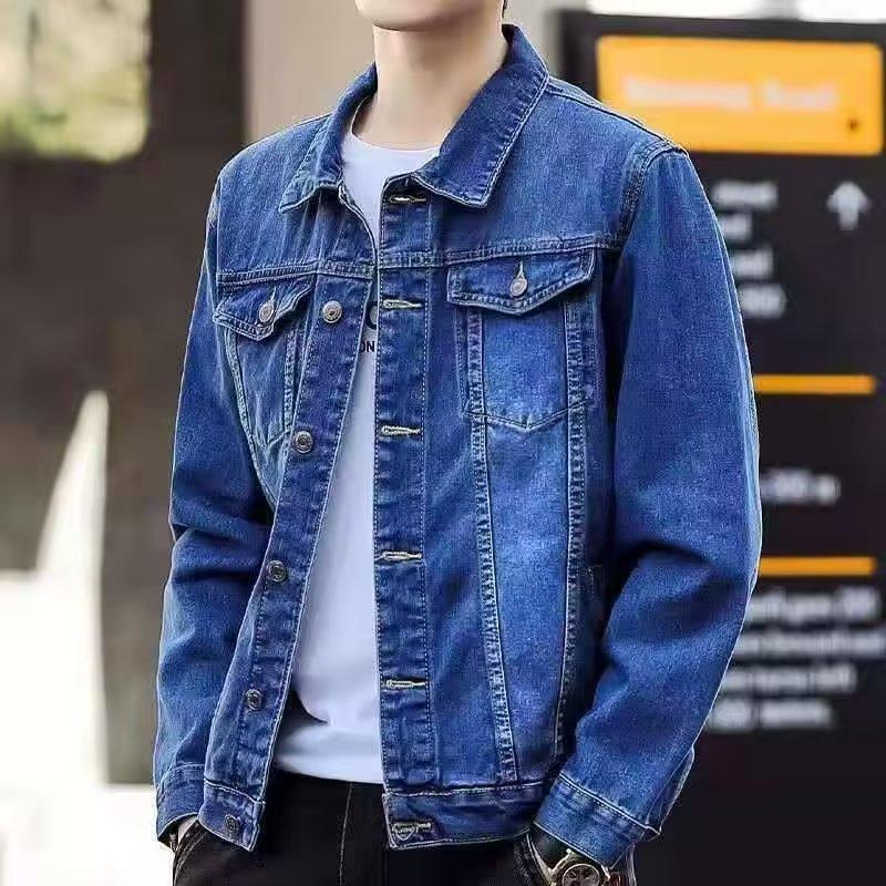 Denim Jacket Men Distressed Turn Down Collar Coats Single Breasted Washed Outerwear Loose Fit Pockets