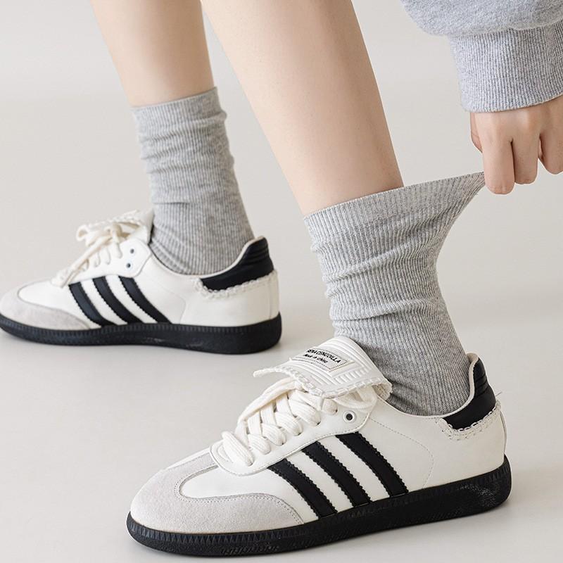 Gray Socks Pure Cotton Stacking Socks Spring And Autumn Thin Solid Color Double Needle Boneless Cotton Sweat-Absorbing Deodorant Medium Tube Socks