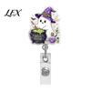 Retractable Badge Holder Halloween Reel, Ghost Black Cat And Pumpkin Design, Acrylic Id Reel 360 Degree Rotating ID for Nurses Office Staff Decor