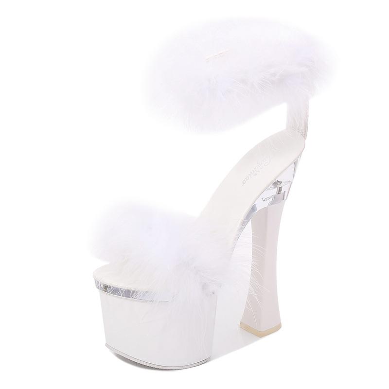 Fashion Transparent Ultra-high Heel 17cm Thick Heel Summer Women's Waterproof Platform Fluffy Sexy Fairy Sandals