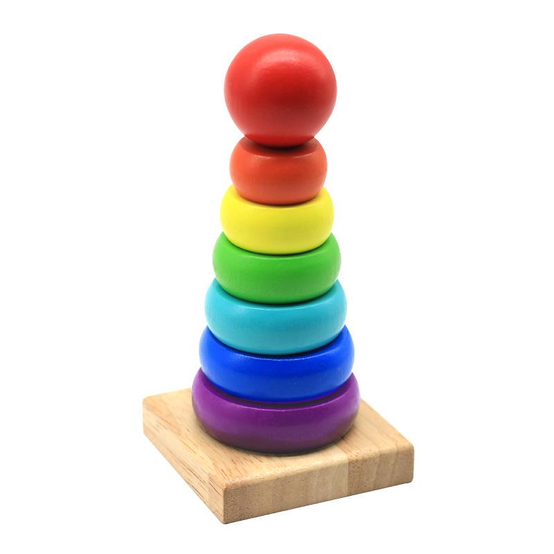 Rainbow Tower: Wooden Stacking Rings Toy for Early Childhood Color and Number Learning