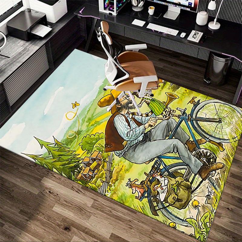 Man Bicycle Cat Bird Carpet For Playroom Bedroom Living Room Sofa Home Decorkids Game Area Rug Nonslip Floor Mat