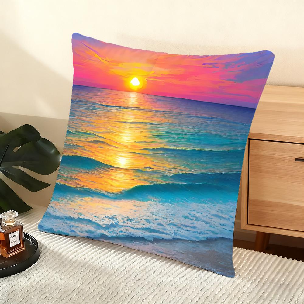 Sunset Gradient pattern Cushion Cover Soft Short Plush Pillow Cover Smooth Cozy Texture Aesthetic Cushion Case Home Decor