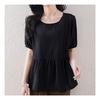 Navava Women Romantic Frill Solid Round Neck Short Sleeve Blouse Nb2250