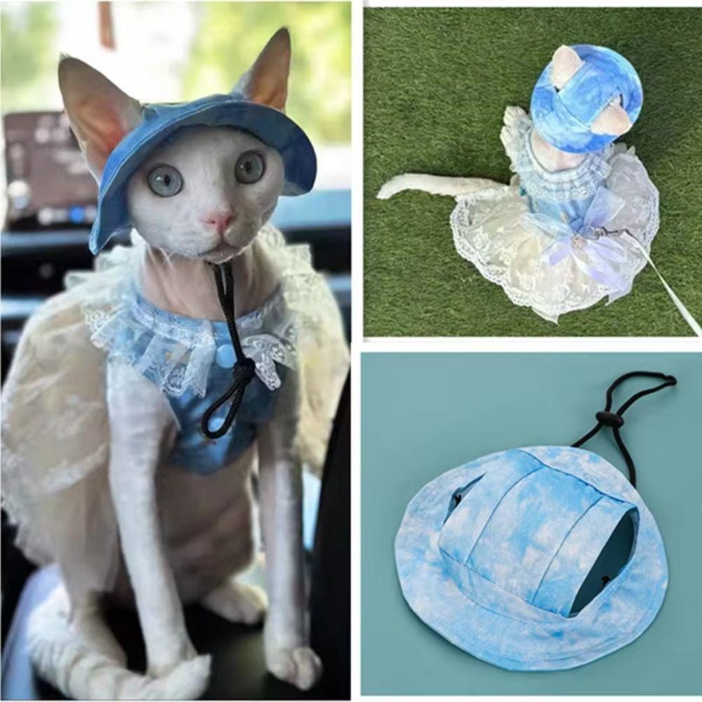 S/M/L Cat Sun Hat with Ear Holes Pet Caps Beach Visor Cat Bucket Hat  for Small Medium Cat