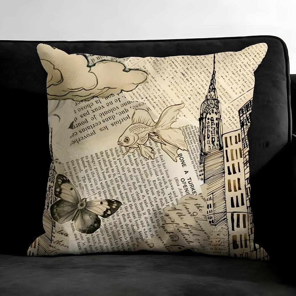 Newspaper Luxury Cushion Cover Pillowcase Ultra Soft Skin Friendly Fabric Cloud Like Comfort Concealed Zipper