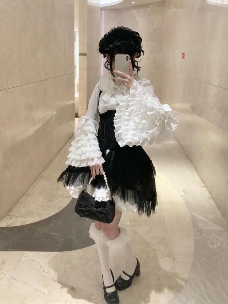 XHSUKADO Princess Long Detachable Lolita Shirt Size XL Women's Blouse, 6-Tier Sleeves, Sleeves, Ribbon, Style, Stylish, Lace, Ruffles, Cute, Top,