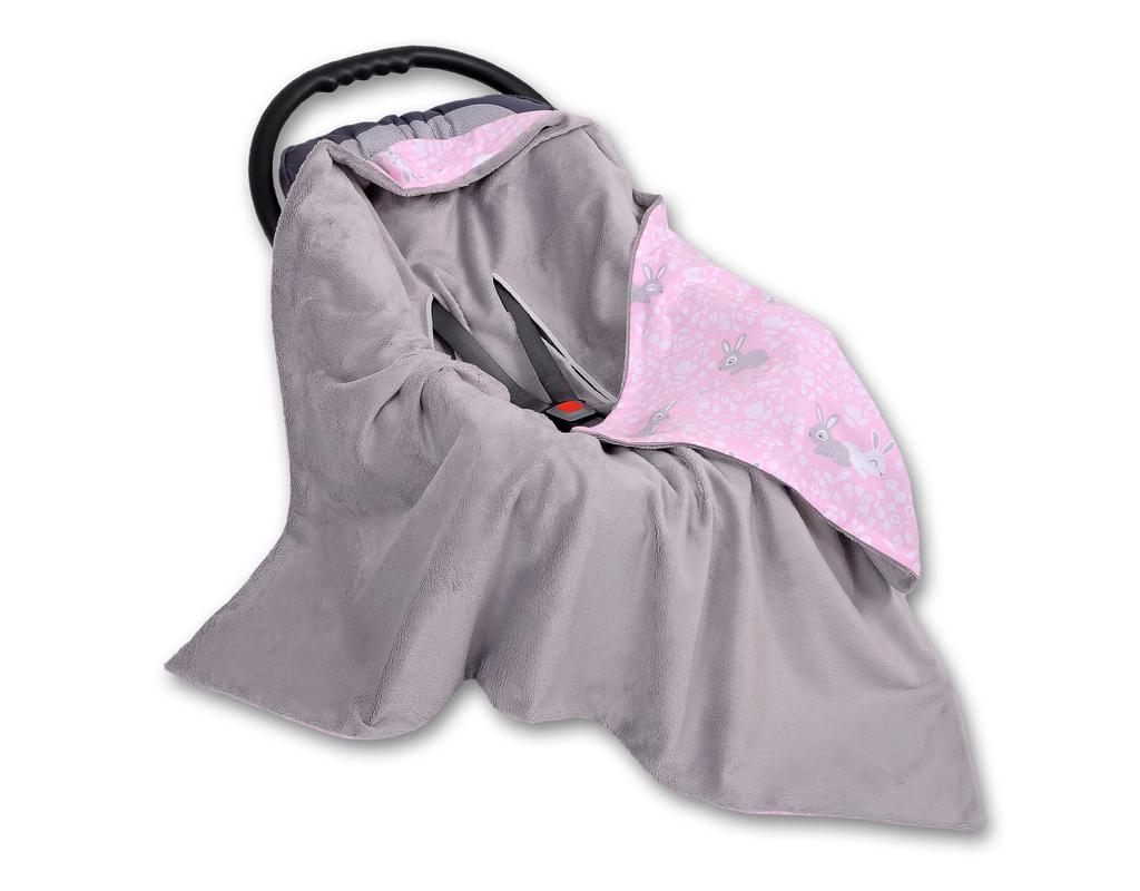 Large baby wrap for the stroller carrier seat, double-sided - pink bunnies