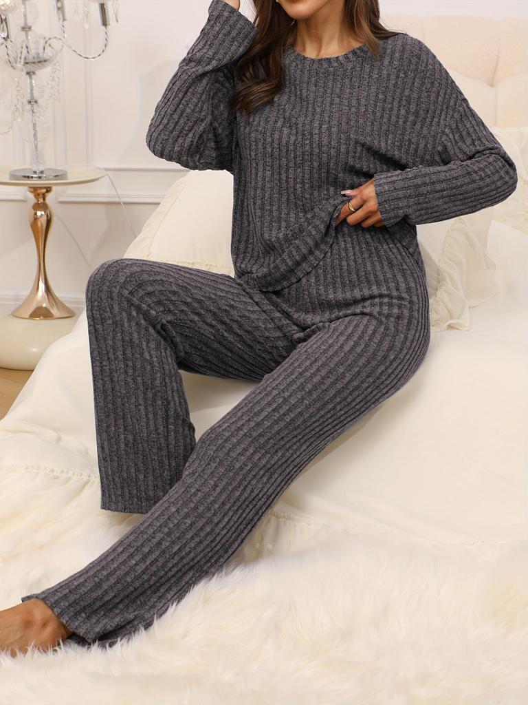 European & American Women's Thick Warm Long Sleeve Pajama Set – Wearable Outdoors, Includes Autumn Top & Pants Two-Piece