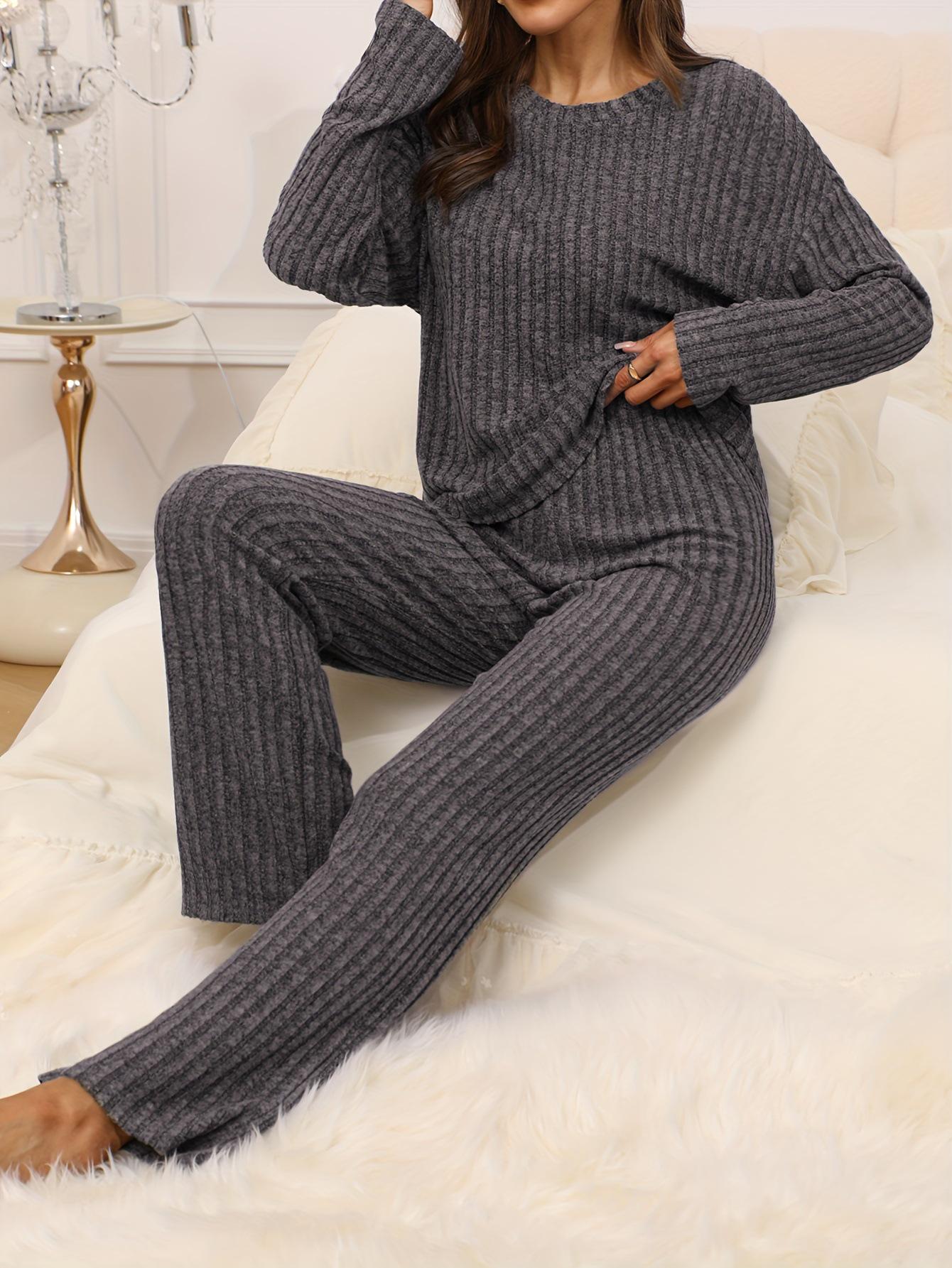 

European & American Women s Thick Warm Long Sleeve Pajama Set – Wearable Outdoors, Includes Autumn Top & Pants Two-Piece XL серый