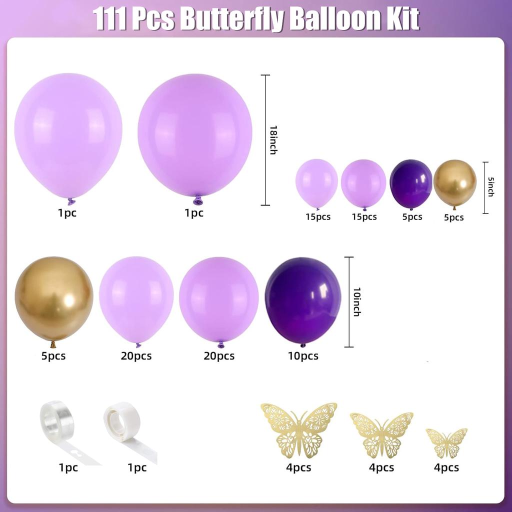 111PCS light purple gold metal latex balloon set suitable for birthday parties, weddings, Valentine's Day party decoration