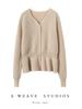 Korean Style Ruffle Hem Knit Cardigan - Women's Slim-Fit Waist-Cinching Outerwear for Autumn