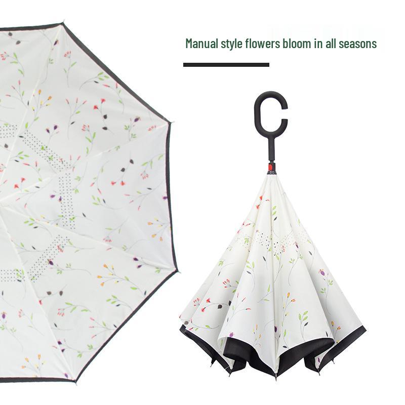 Custom Reverse Car Umbrella with Hands-Free C-Shaped Handle - Business Long Handle Umbrella with Logo Print for Men