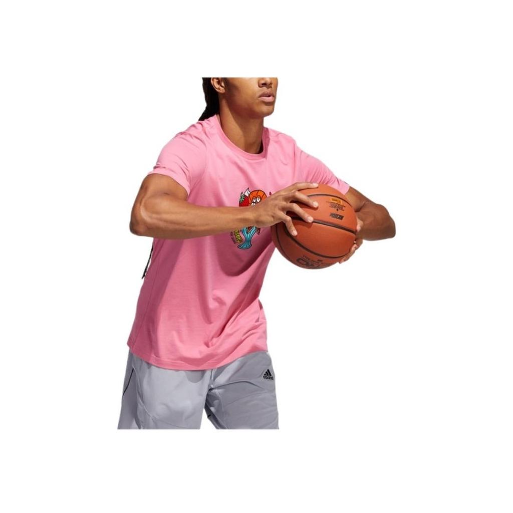 Adidas Cartoon Basketball Print Athletic Short Sleeve T-Shirt Men Tops Pink HB5482