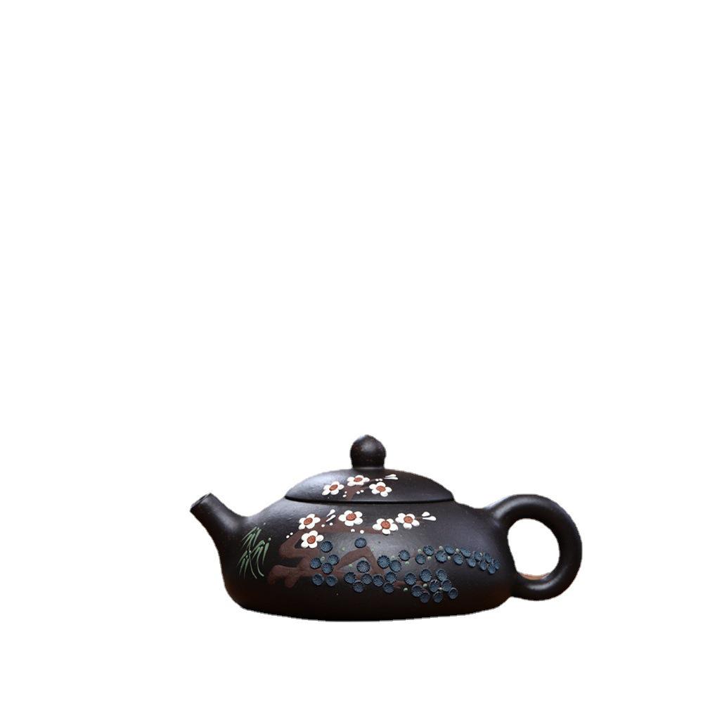 Yixing Black Gold Sand Zisha Teapot - Handmade Winter Dongpo Stone Pot Tea Set