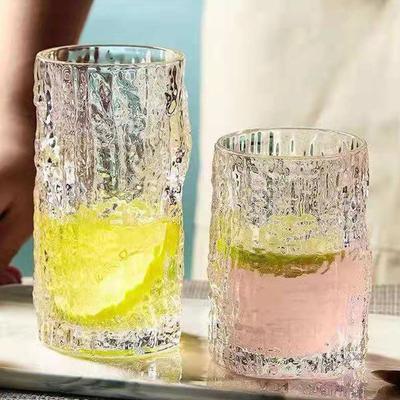 250ml/350ml Bark Patterned Glass Water Cup for Female Relief Glass Cups Drinks Summer Fruit Juice Beverage Milk Cup Water Bottle