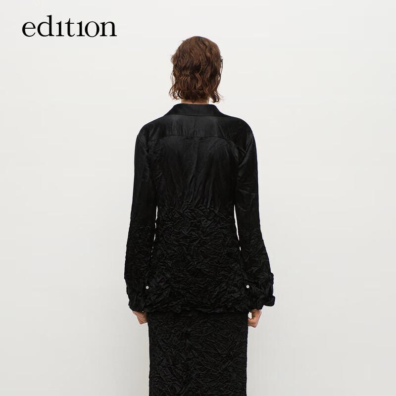 Edition Women's Textured Wrinkle Pleated Acetate Long Sleeve Shirt