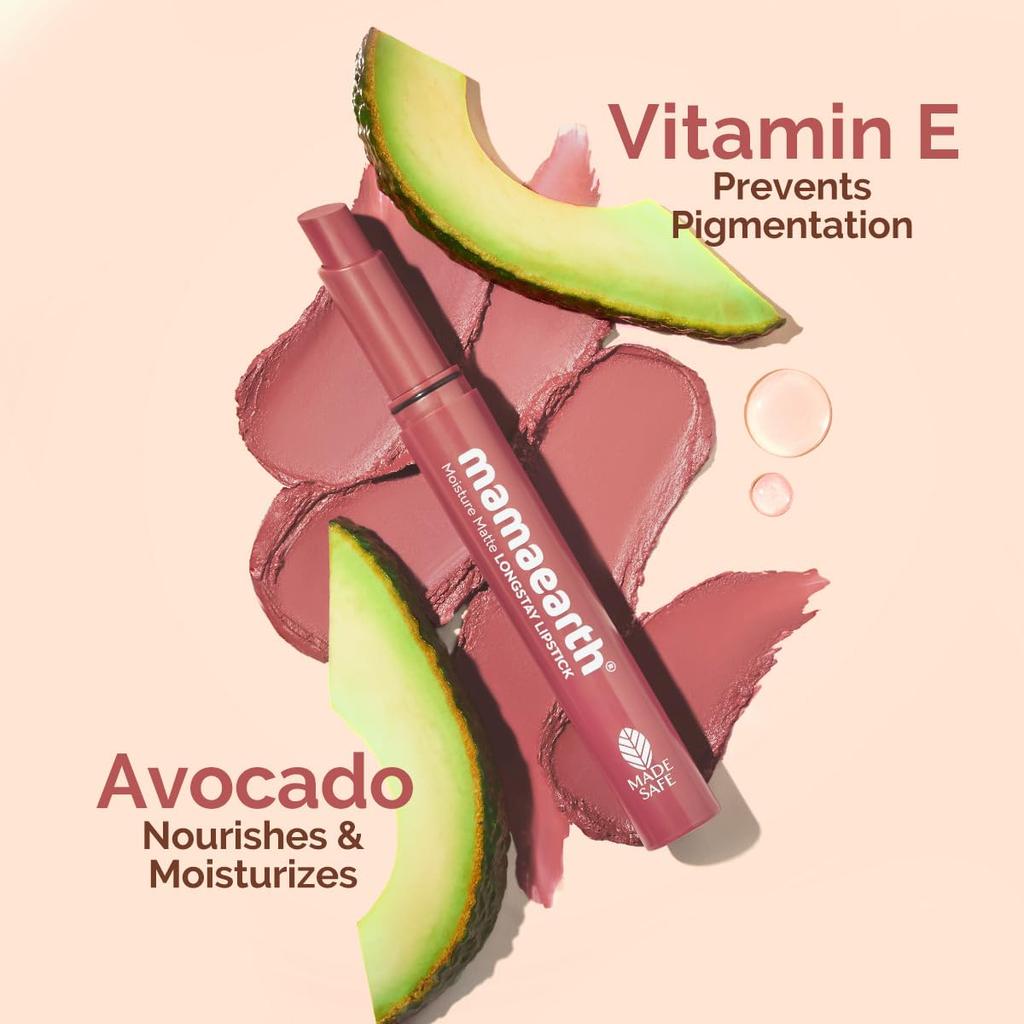 Mamaearth Moisture Matte Longstay Lipstick 2 g Pack of 1 for Smooth Hydrated Lips 12 Hour Wear Carnation Nude