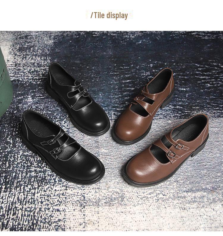 Chunky Heel Mary Jane Shoes - Autumn/Winter College Style, Round Toe, Medium Heel, Retro Leather
