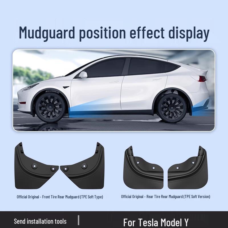 Tesla Model Y/3 Refresh Punch-Free TPE Mudguards - Front & Rear