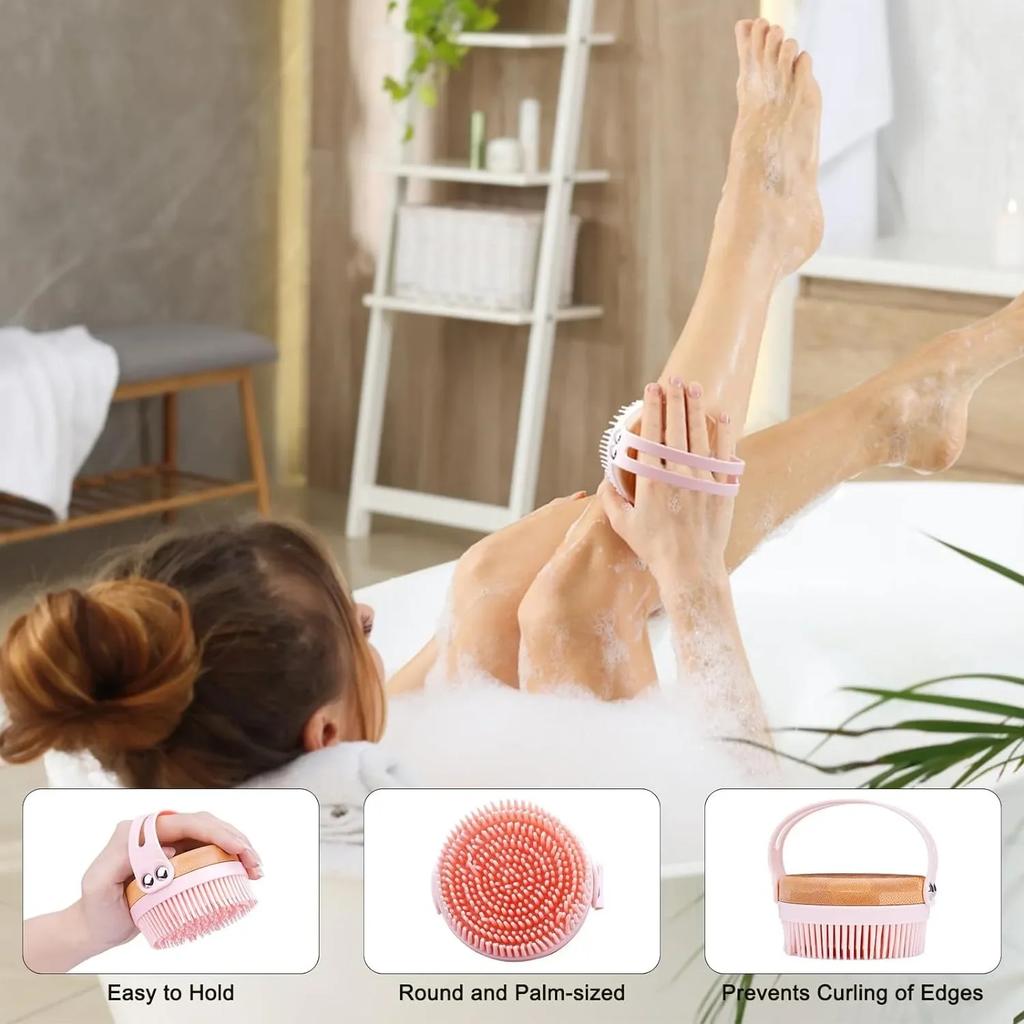 Silicone Body Scrubber Facial Care Bath Brush Gentle Exfoliating with Wooden Base Soft Bristle Skin Care Tools Bath Accessory