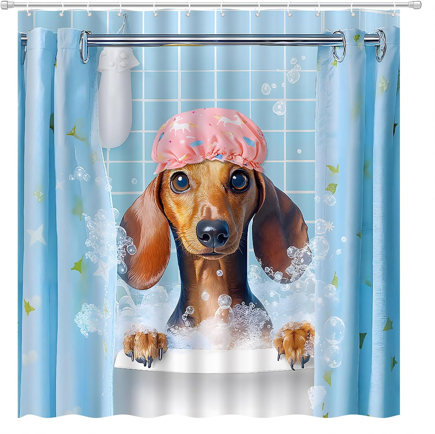 

Funny Dog Shower Curtain Cute Dog Bathing In Tub Fashion Pet Animal Modern Cartoon Creative Abstract Art Kids Fabric W60H190(CM)-1 Pcs