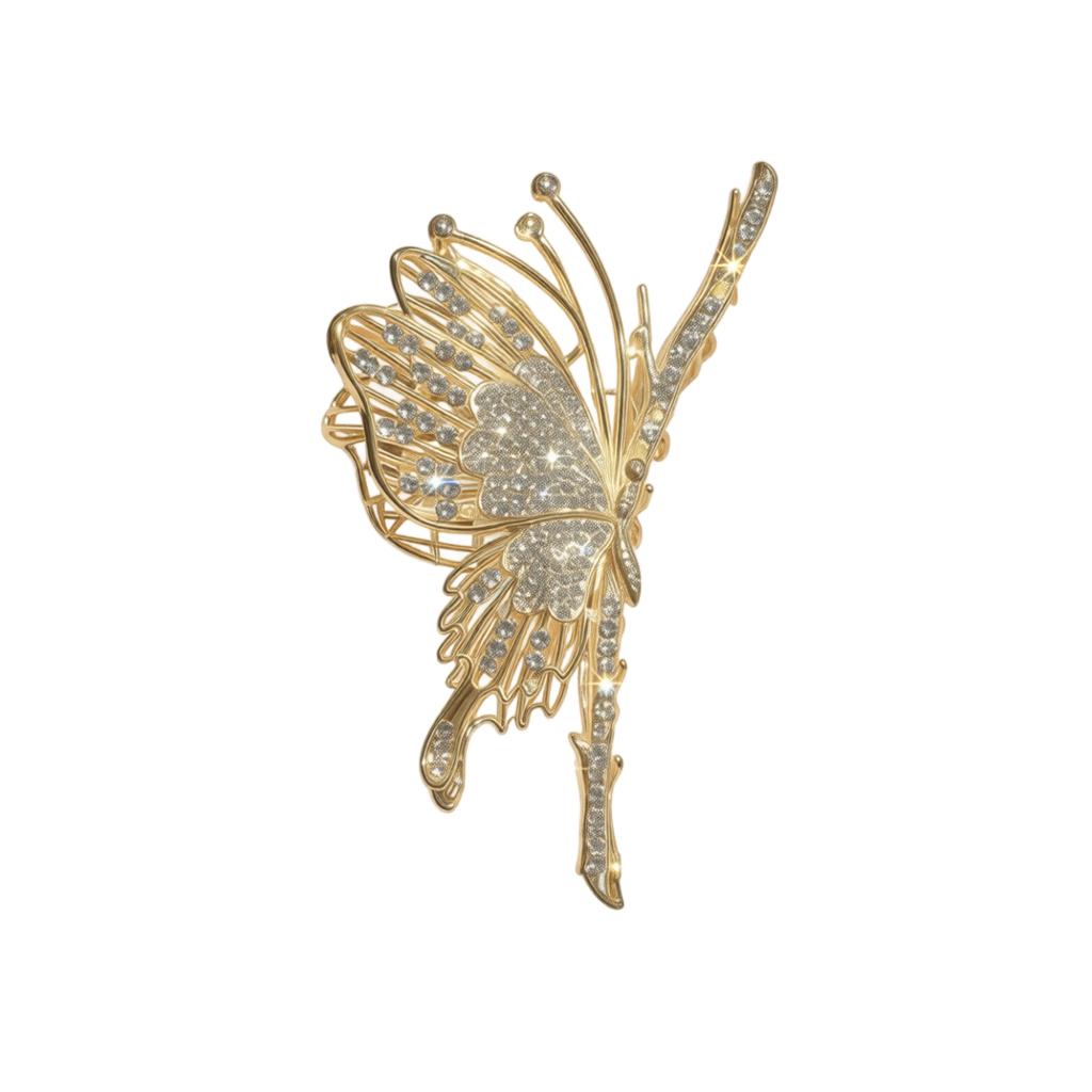 Große Metall-Haarklammer für Damen High-End-Design Strass Schmetterling Stil Haaraccessoires für Hochsteckfrisuren und Haarstyling