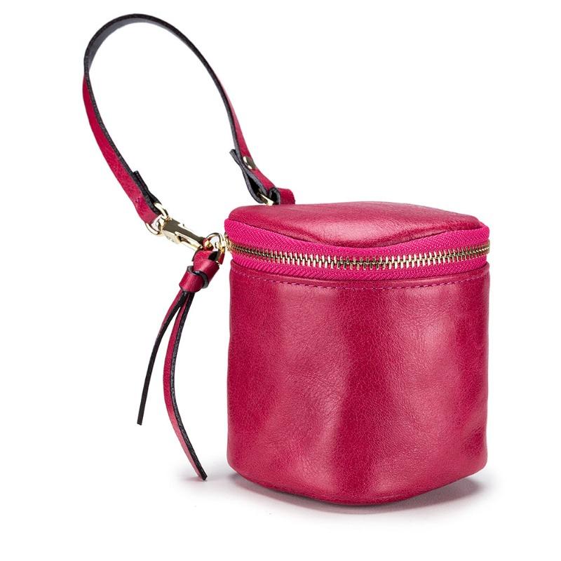 

Mini hand carry mouth red envelope earphone bucket bag soft leather, niche design simple coin storage change bag ins style рожевий червоний колір