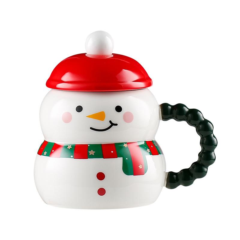 Cute Santa Claus Snowman Ceramic Coffee Cup Christmas Gift Couples Home Use Mug with Lid Spoon Couple Water Cup Home Decoration
