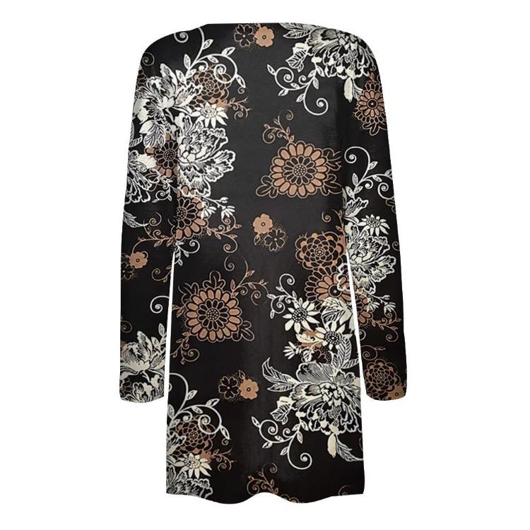 Floral Print Women's Casual Long Sleeve Cardigan Midi Jacket Tops Fashion