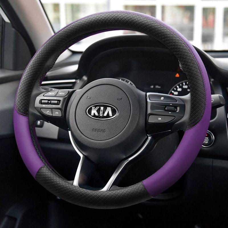 2026 Hot Car Sticker For Kia KX3 Proud Run Steering Wheel Cover Leather Four Seasons Universal Hand Sewing Free Special Grip Cov