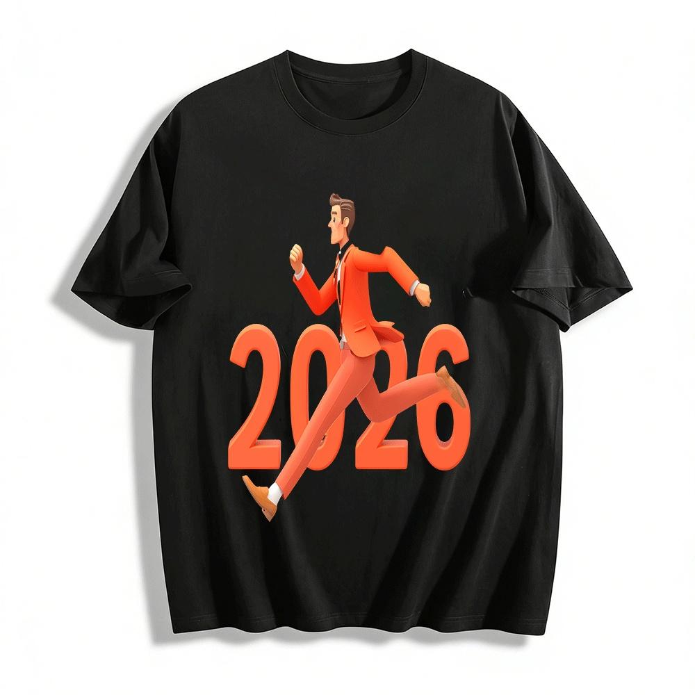 2026 New Year Dynamic Business Style Print Casual Versatile Long Sleeve Top Pure cotton T-shirt XXS