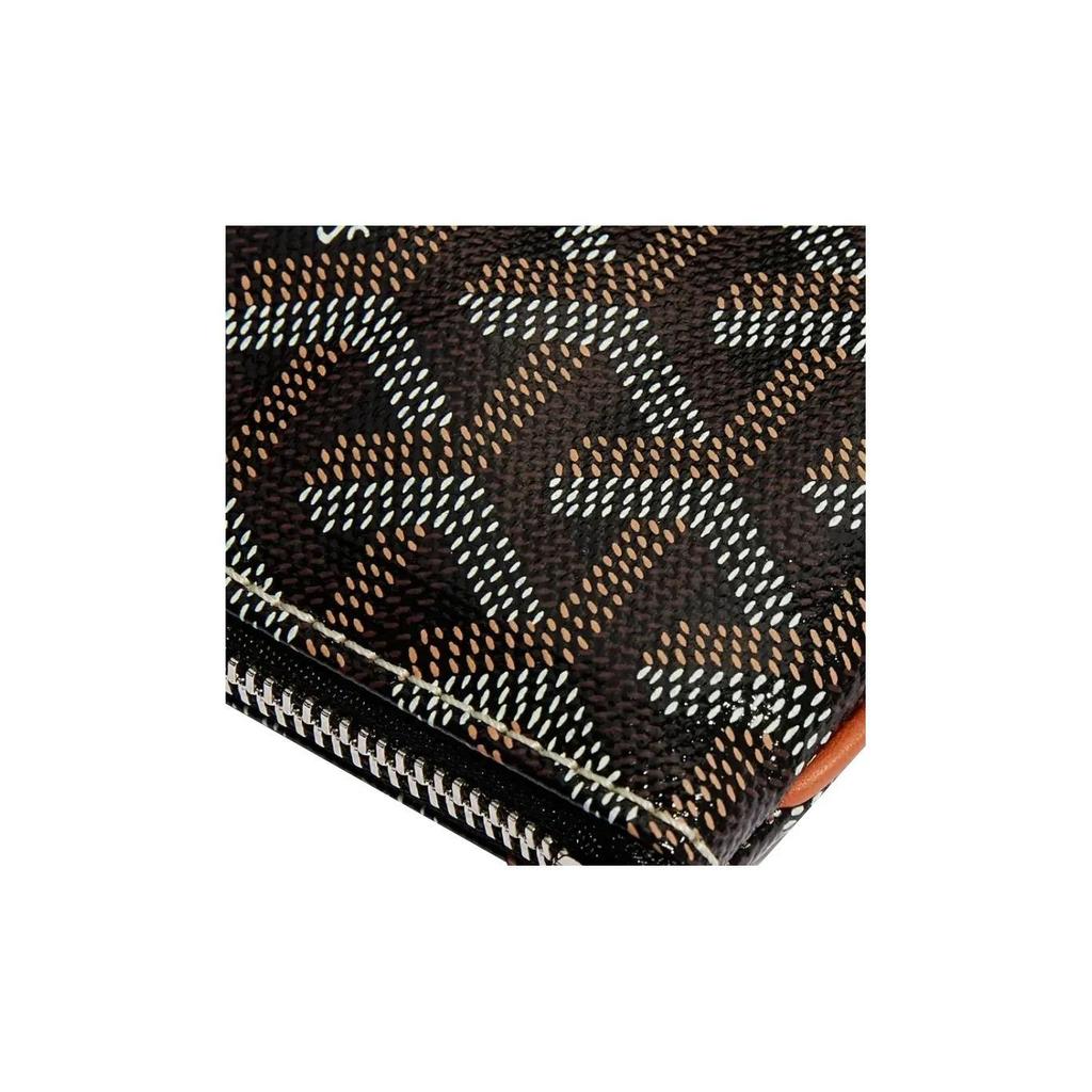 GOYARD SENAT Y-Pattern All-Over Print Zipper Closure Canvas & Calfskin Wallet Card Holder Clutch Mini Unisex Couple's Style Brown