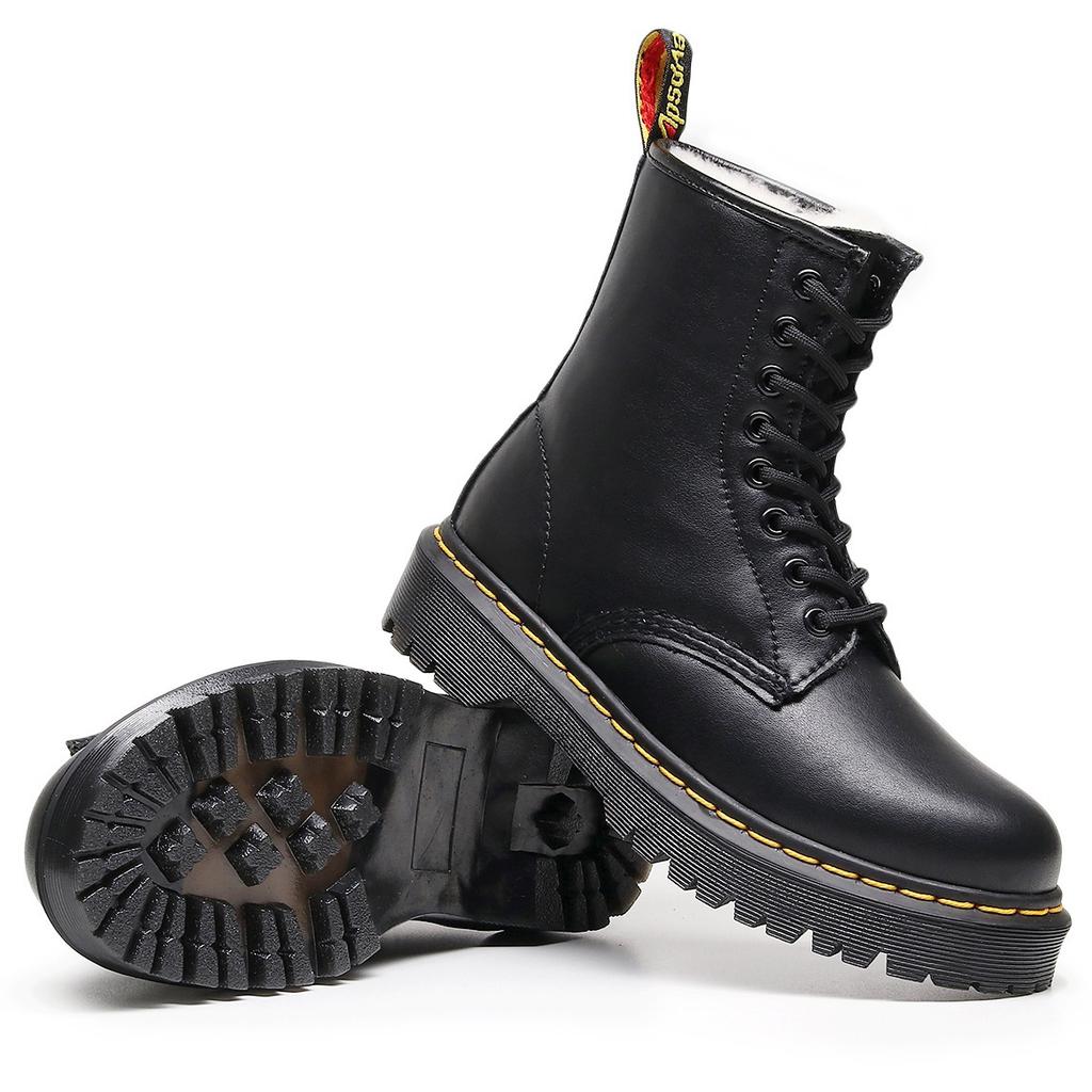 Real wool high-top locomotive boots soft leather tooling short boots men and women thick plush boots round head medium thick sole