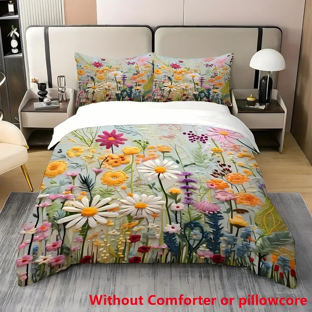 Color Oil Painting Floral Leaf 3D Print Quilt Cover Color Oil Painting Style Comfortable Spring Natural Bedding Cover Pillowcase