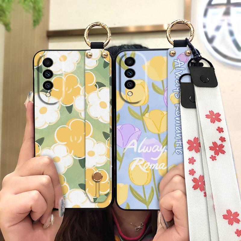 Waterproof Silicone Phone Case For Wiko T50 Ring Phone Holder Dirt-resistant Flower Lanyard Wrist Strap Wristband