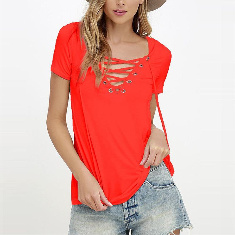 

Футболка с v-образным вырезом и крестом, женские летние топы с короткими рукавами, ажурный топ S оранжевый